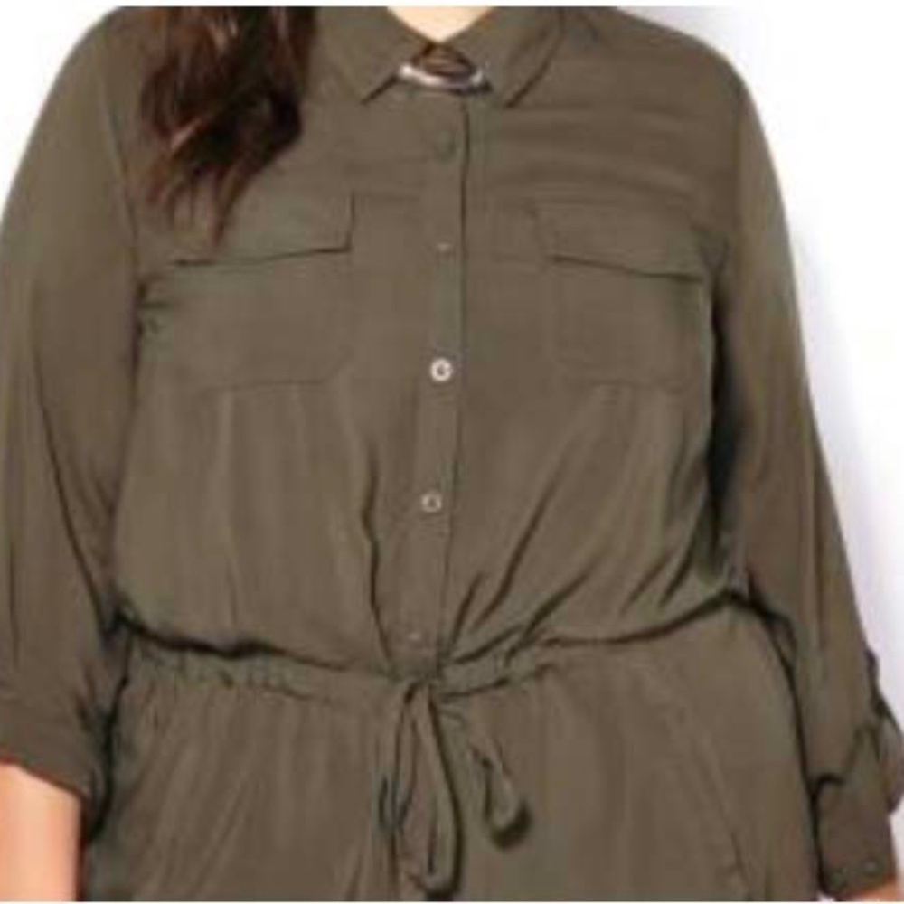 TUNIC, BUTTON UP, DARK OLIVE, SIZE 4X, LONG ROLL UP SLEEVES, 4 POCKETS, RAYON,